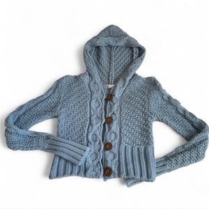 y2k No Boundaries Light Blue Hooded Knit Toggle Button Sweater ✨